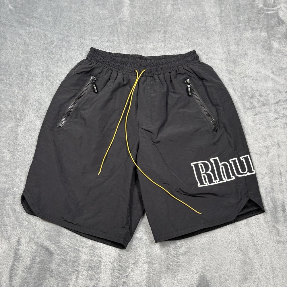 Rhude Shorts Mens Medium Black White Streetwear Logo Print Mesh Lined*